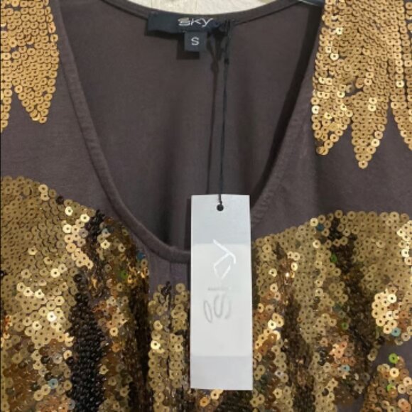 SKY Women's Celeb Style Blouse Embellished w Butterfly Shape Sequins Size S - Picture 4 of 5